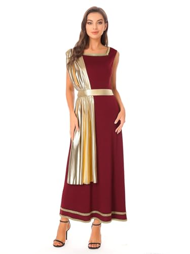 FEESHOW Damen Kostüm Athena Griechische Göttin Kleid Mit Metallic Überwurf Karneval Halloween Griechen Römerin Kostüm Burgundy XXL FEESHOW Damen Kostüm Athena Griechische Göttin Kleid Mit Metallic Überwurf Karneval Halloween Griechen Römerin Kostüm Burgundy XXL von FEESHOW