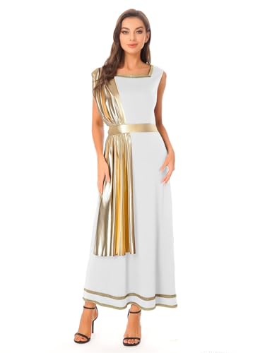 FEESHOW Damen Kostüm Athena Griechische Göttin Kleid Mit Metallic Überwurf Karneval Halloween Griechen Römerin Kostüm Weiß&Gold XXL FEESHOW Damen Kostüm Athena Griechische Göttin Kleid Mit Metallic Überwurf Karneval Halloween Griechen Römerin Kostüm Weiß&Gold XXL von FEESHOW