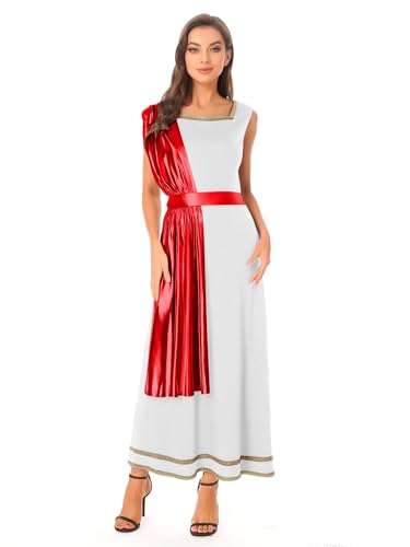 FEESHOW Damen Kostüm Athena Griechische Göttin Kleid Mit Metallic Überwurf Karneval Halloween Griechen Römerin Kostüm Weiß&Rot XXL FEESHOW Damen Kostüm Athena Griechische Göttin Kleid Mit Metallic Überwurf Karneval Halloween Griechen Römerin Kostüm Weiß&Rot XXL von FEESHOW