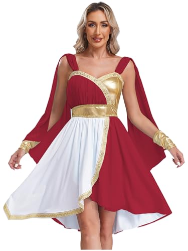 FEESHOW Damen Kostüm Athena Griechische Göttin Kleid Mit Umhang Cape Griechen Römerin Ägypten Kostüm Karneval Halloween Burgundy L FEESHOW Damen Kostüm Athena Griechische Göttin Kleid Mit Umhang Cape Griechen Römerin Ägypten Kostüm Karneval Halloween Burgundy L von FEESHOW