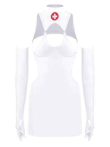 FEESHOW Damen Kostüm Krankenschwester Kleid Karneval Halloween Arzthelferin Cosplay Minikleid Und Handschuhe Set Weiß Einheitsgröße FEESHOW Damen Kostüm Krankenschwester Kleid Karneval Halloween Arzthelferin Cosplay Minikleid Und Handschuhe Set Weiß Einheitsgröße von FEESHOW