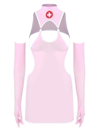 FEESHOW Damen Kostüm Krankenschwester Kleid Karneval Halloween Arzthelferin Cosplay Minikleid Und Handschuhe Set Weiß&Rosa Einheitsgröße FEESHOW Damen Kostüm Krankenschwester Kleid Karneval Halloween Arzthelferin Cosplay Minikleid Und Handschuhe Set Weiß&Rosa Einheitsgröße von FEESHOW