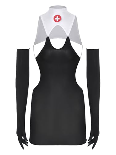 FEESHOW Damen Kostüm Krankenschwester Kleid Karneval Halloween Arzthelferin Cosplay Minikleid Und Handschuhe Set Weiß&Schwarz Einheitsgröße FEESHOW Damen Kostüm Krankenschwester Kleid Karneval Halloween Arzthelferin Cosplay Minikleid Und Handschuhe Set Weiß&Schwarz Einheitsgröße von FEESHOW