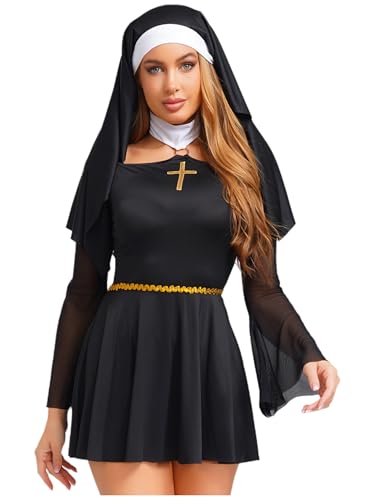 FEESHOW Damen Kostüm Nonne Kleid Kopftuch Geistliche Cosplay Party Halloween Fasching Karnevalskostüme Schwarz XL FEESHOW Damen Kostüm Nonne Kleid Kopftuch Geistliche Cosplay Party Halloween Fasching Karnevalskostüme Schwarz XL von FEESHOW
