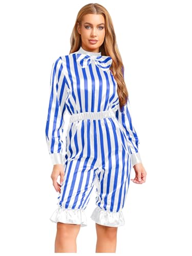 FEESHOW Damen Kostüm Zirkus Clown Overall Streifen Jumpsuit Fasching Halloweenkostüm Mottoparty Spaßmacher Cosplay Blau&Weiß XXL FEESHOW Damen Kostüm Zirkus Clown Overall Streifen Jumpsuit Fasching Halloweenkostüm Mottoparty Spaßmacher Cosplay Blau&Weiß XXL von FEESHOW