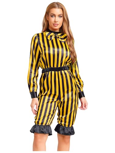 FEESHOW Damen Kostüm Zirkus Clown Overall Streifen Jumpsuit Fasching Halloweenkostüm Mottoparty Spaßmacher Cosplay Gelb&Schwarz XL FEESHOW Damen Kostüm Zirkus Clown Overall Streifen Jumpsuit Fasching Halloweenkostüm Mottoparty Spaßmacher Cosplay Gelb&Schwarz XL von FEESHOW