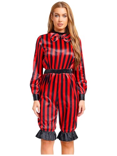 FEESHOW Damen Kostüm Zirkus Clown Overall Streifen Jumpsuit Fasching Halloweenkostüm Mottoparty Spaßmacher Cosplay Rot&Schwarz XXL FEESHOW Damen Kostüm Zirkus Clown Overall Streifen Jumpsuit Fasching Halloweenkostüm Mottoparty Spaßmacher Cosplay Rot&Schwarz XXL von FEESHOW