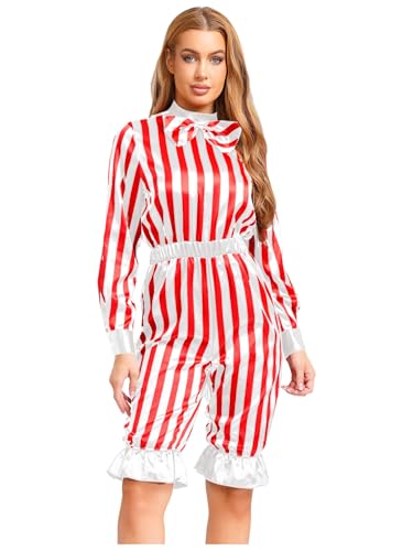 FEESHOW Damen Kostüm Zirkus Clown Overall Streifen Jumpsuit Fasching Halloweenkostüm Mottoparty Spaßmacher Cosplay Weiß&Rot XXL FEESHOW Damen Kostüm Zirkus Clown Overall Streifen Jumpsuit Fasching Halloweenkostüm Mottoparty Spaßmacher Cosplay Weiß&Rot XXL von FEESHOW