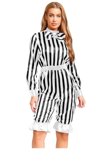 FEESHOW Damen Kostüm Zirkus Clown Overall Streifen Jumpsuit Fasching Halloweenkostüm Mottoparty Spaßmacher Cosplay Weiß&Schwarz XXL FEESHOW Damen Kostüm Zirkus Clown Overall Streifen Jumpsuit Fasching Halloweenkostüm Mottoparty Spaßmacher Cosplay Weiß&Schwarz XXL von FEESHOW