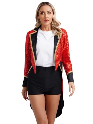 FEESHOW Damen Kostüm Zirkusdirektor Jacke Glitzer Pailletten Frack Vintage Mittelalter Karneval Fasching Kostüm Husar Schlagzeuger Uniform Mantel Rot XXL FEESHOW Damen Kostüm Zirkusdirektor Jacke Glitzer Pailletten Frack Vintage Mittelalter Karneval Fasching Kostüm Husar Schlagzeuger Uniform Mantel Rot XXL von FEESHOW