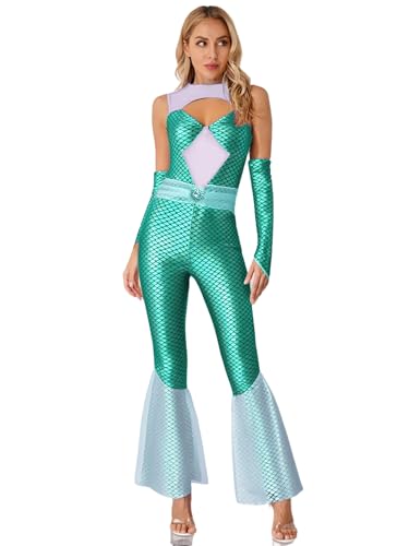 FEESHOW Damen Meerjungfrau Kostüm Metallic Fischschuppen Druck Jumpsuit Cosplay Karneval Faschingskostüm Blau XXL FEESHOW Damen Meerjungfrau Kostüm Metallic Fischschuppen Druck Jumpsuit Cosplay Karneval Faschingskostüm Blau XXL von FEESHOW