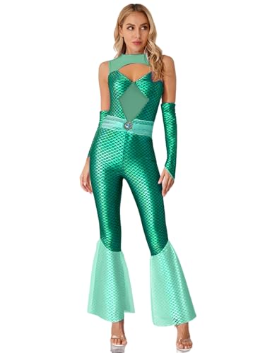 FEESHOW Damen Meerjungfrau Kostüm Metallic Fischschuppen Druck Jumpsuit Cosplay Karneval Faschingskostüm Grün XXL FEESHOW Damen Meerjungfrau Kostüm Metallic Fischschuppen Druck Jumpsuit Cosplay Karneval Faschingskostüm Grün XXL von FEESHOW