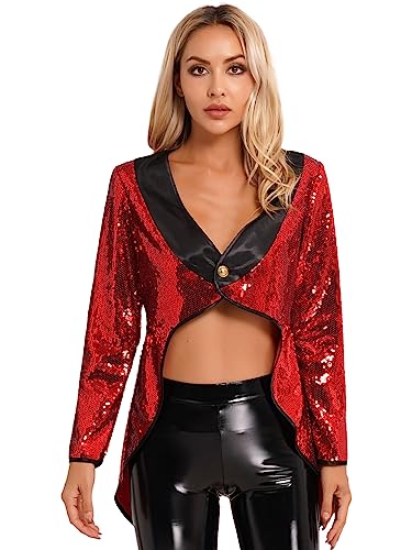 FEESHOW Damen Pailletten Frack Kostüm Zirkus Ringmaster Jacke Karneval Weihnachten Kostüm Silvester Showtime Party Outfit Mantel A_Rot XXL FEESHOW Damen Pailletten Frack Kostüm Zirkus Ringmaster Jacke Karneval Weihnachten Kostüm Silvester Showtime Party Outfit Mantel A_Rot XXL von FEESHOW