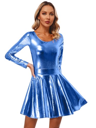 FEESHOW Damen Space Kostüm Rave Outfit Glänzendes Metallic Body Und Mini Röcke Set Disco Tanz Fasching Halloween Clubwear Mottoparty Outfit Blau S FEESHOW Damen Space Kostüm Rave Outfit Glänzendes Metallic Body Und Mini Röcke Set Disco Tanz Fasching Halloween Clubwear Mottoparty Outfit Blau S von FEESHOW