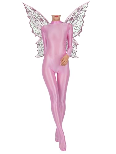 FEESHOW Erwachsene Damen Feenflügel Kostüm Glänzend Nylon Bodystocking Set Karneval Schmetterling Kostüm Glitzer Party Clubwear Rosa XL FEESHOW Erwachsene Damen Feenflügel Kostüm Glänzend Nylon Bodystocking Set Karneval Schmetterling Kostüm Glitzer Party Clubwear Rosa XL von FEESHOW