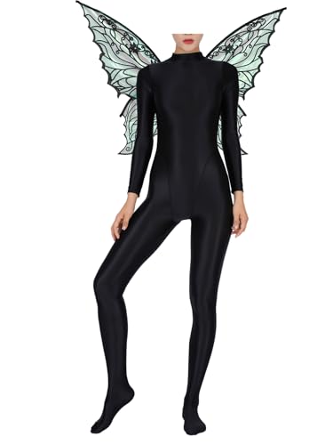 FEESHOW Erwachsene Damen Feenflügel Kostüm Glänzend Nylon Bodystocking Set Karneval Schmetterling Kostüm Glitzer Party Clubwear Schwarz 3XL FEESHOW Erwachsene Damen Feenflügel Kostüm Glänzend Nylon Bodystocking Set Karneval Schmetterling Kostüm Glitzer Party Clubwear Schwarz 3XL von FEESHOW