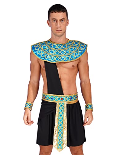FEESHOW Erwachsener Herren Ägyptischer Pharao Ramses Kostüm Antike Ägypten König Prinz Kostüm Für Halloween Fasching Party Cosplay C_Schwarz XL von FEESHOW