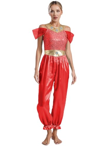 FEESHOW Frauen Arabische Märchen Prinzessin Kostüm Damen Orient Kleidung Pailletten Overall Fasching Halloween Kostüm Cosplay Party Tanzkleidung Rot L FEESHOW Frauen Arabische Märchen Prinzessin Kostüm Damen Orient Kleidung Pailletten Overall Fasching Halloween Kostüm Cosplay Party Tanzkleidung Rot L von FEESHOW
