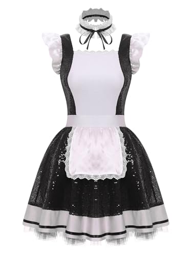 FEESHOW Frauenkostüm Dienstmädchen Cosplay Anime Maid Kleid Glitzer Tütü Schürze Halsband Set Halloween Karneval Kostüm Schwarz XL FEESHOW Frauenkostüm Dienstmädchen Cosplay Anime Maid Kleid Glitzer Tütü Schürze Halsband Set Halloween Karneval Kostüm Schwarz XL von FEESHOW