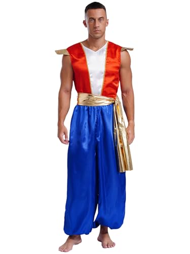 FEESHOW Herren Arabischer Prinz Kostüm Overall Haremshose Männer Orient Märchen Kostüm Fasching Halloween Kostüm Mottoparty Cosplay Outfit Blau 3XL FEESHOW Herren Arabischer Prinz Kostüm Overall Haremshose Männer Orient Märchen Kostüm Fasching Halloween Kostüm Mottoparty Cosplay Outfit Blau 3XL von FEESHOW