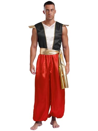 FEESHOW Herren Arabischer Prinz Kostüm Overall Haremshose Männer Orient Märchen Kostüm Fasching Halloween Kostüm Mottoparty Cosplay Outfit Burgundy XL FEESHOW Herren Arabischer Prinz Kostüm Overall Haremshose Männer Orient Märchen Kostüm Fasching Halloween Kostüm Mottoparty Cosplay Outfit Burgundy XL von FEESHOW