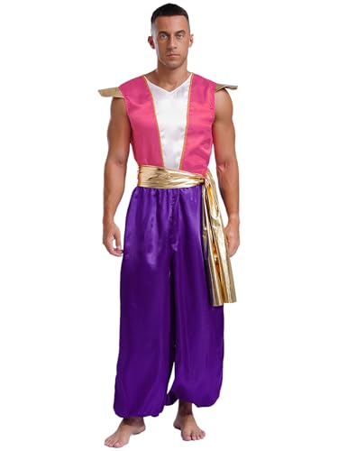 FEESHOW Herren Arabischer Prinz Kostüm Overall Haremshose Männer Orient Märchen Kostüm Fasching Halloween Kostüm Mottoparty Cosplay Outfit Violett XXL FEESHOW Herren Arabischer Prinz Kostüm Overall Haremshose Männer Orient Märchen Kostüm Fasching Halloween Kostüm Mottoparty Cosplay Outfit Violett XXL von FEESHOW