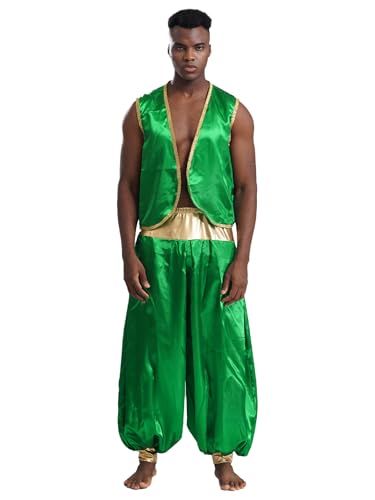 FEESHOW Herren Arabischer Prinz Kostüm Weste Aladdinhose Outfit Orient Flaschengeist Cosplay Männer Fasching Halloween Kostüm Grün&Grün 4XL FEESHOW Herren Arabischer Prinz Kostüm Weste Aladdinhose Outfit Orient Flaschengeist Cosplay Männer Fasching Halloween Kostüm Grün&Grün 4XL von FEESHOW