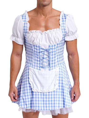 FEESHOW Herren Dienstmädchen Kostüm Sissy French Maid Uniform Kleid Karneval Mottoparty Junggesellenabschied Outfit Blau XXL von FEESHOW
