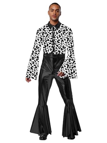 FEESHOW Herren Glitzer 70er 80er Jahre Disco Hippie Outfit Metallic Bedruckte Overall Ausgestellte Hose Fasching Kostüm Party Festival FEESHOW Herren Glitzer 70er 80er Jahre Disco Hippie Outfit Metallic Bedruckte Overall Ausgestellte Hose Fasching Kostüm Party Festival von FEESHOW