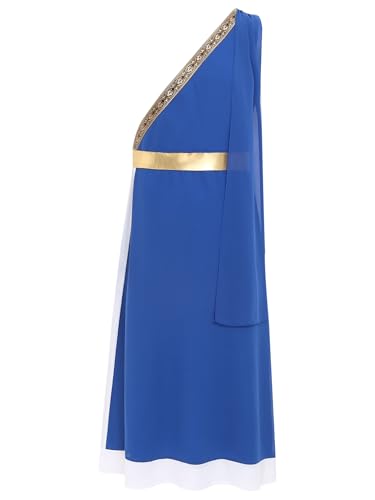 FEESHOW Herren Griechische Götte Kostüme Römische Toga Kleid Mit 2 Schichtige Überwurf Halloween Fasching Kostüm Königsblau XXL von FEESHOW