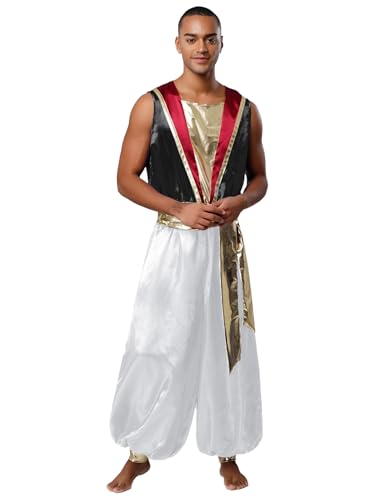 FEESHOW Herren Kostüm Arabischer Prinz Overall Halloween Karneval Kostüm Orient Märchen Kleidung Weste Haremshose von FEESHOW