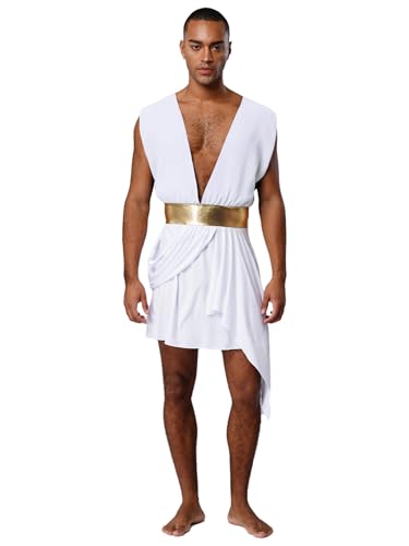 FEESHOW Herren Kostüm griechischer Gott Römisches Outfit Klit Tiefer V-ausschnitt Tunika Für Halloween Faschnacht Mottoparty von FEESHOW