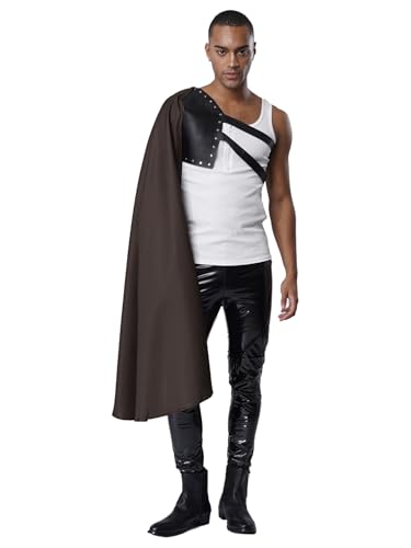 FEESHOW Herren Mittelalter Umhang Ein Schulter Mit Verstellbaren Gurten Ritter Kostüm Halloween Steampunk Gothic Cape von FEESHOW