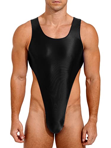 FEESHOW Herren Sexy Bodysuit Tanktop Unterhemd mit Cross-Rücken Stringbody High Cut Einteiler Unterwäsche Erotische Nachtwäsche Schwarz_B M von FEESHOW