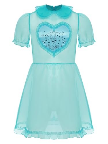 FEESHOW Herren Sissy Maid Kostüm Puffärmel Transparent Kleid Karneval Junggesellenabschied Party Clubwear Hellblau M von FEESHOW
