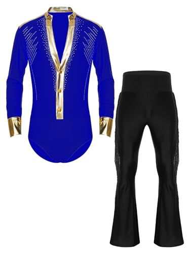 FEESHOW Herren Standard Latein Tanz Outfit Tiefer V-Ausschnitt Hemdbody Schlaghose Set Jazz Ballroom Modern Dancewear Blau XXL FEESHOW Herren Standard Latein Tanz Outfit Tiefer V-Ausschnitt Hemdbody Schlaghose Set Jazz Ballroom Modern Dancewear Blau XXL von FEESHOW