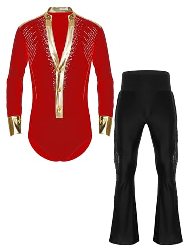 FEESHOW Herren Standard Latein Tanz Outfit Tiefer V-Ausschnitt Hemdbody Schlaghose Set Jazz Ballroom Modern Dancewear Rot XXL FEESHOW Herren Standard Latein Tanz Outfit Tiefer V-Ausschnitt Hemdbody Schlaghose Set Jazz Ballroom Modern Dancewear Rot XXL von FEESHOW
