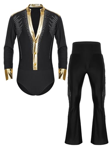 FEESHOW Herren Standard Latein Tanz Outfit Tiefer V-Ausschnitt Hemdbody Schlaghose Set Jazz Ballroom Modern Dancewear Schwarz XXL FEESHOW Herren Standard Latein Tanz Outfit Tiefer V-Ausschnitt Hemdbody Schlaghose Set Jazz Ballroom Modern Dancewear Schwarz XXL von FEESHOW