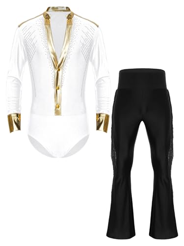 FEESHOW Herren Standard Latein Tanz Outfit Tiefer V-Ausschnitt Hemdbody Schlaghose Set Jazz Ballroom Modern Dancewear Weiß XXL FEESHOW Herren Standard Latein Tanz Outfit Tiefer V-Ausschnitt Hemdbody Schlaghose Set Jazz Ballroom Modern Dancewear Weiß XXL von FEESHOW