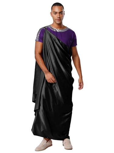 FEESHOW Herren Toga Kostüm Griechischer Gott Römische Tunikia Schärpe Set Historische Kostüme Für Halloween Karneval Schwarz&Lila 3XL von FEESHOW