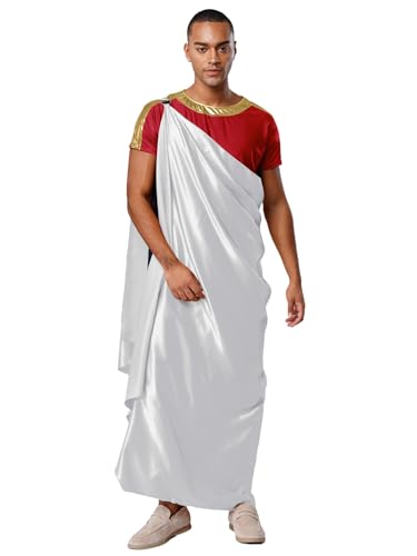 FEESHOW Herren Toga Kostüm Griechischer Gott Römische Tunikia Schärpe Set Historische Kostüme Für Halloween Karneval Weiß&Burgund 3XL von FEESHOW