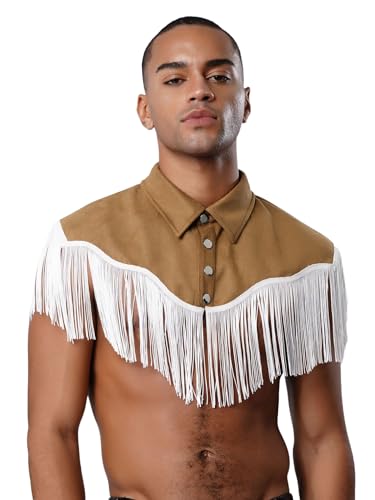 FEESHOW Herren Western Cowboy Hemd Hippie Kunstwildleder Weste Fransen Crop Tank Top Festival Karnevalskostüm Braun L FEESHOW Herren Western Cowboy Hemd Hippie Kunstwildleder Weste Fransen Crop Tank Top Festival Karnevalskostüm Braun L von FEESHOW