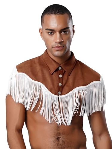 FEESHOW Herren Western Cowboy Hemd Hippie Kunstwildleder Weste Fransen Crop Tank Top Festival Karnevalskostüm Dunkelbraun XXL FEESHOW Herren Western Cowboy Hemd Hippie Kunstwildleder Weste Fransen Crop Tank Top Festival Karnevalskostüm Dunkelbraun XXL von FEESHOW