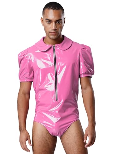FEESHOW Herren Wetlook Body Sissy Maid Outfit Lack Leder Jumpsuit Spitze Rüschen Männer Dienstmädchen Karnevalskostüm Pink XXL FEESHOW Herren Wetlook Body Sissy Maid Outfit Lack Leder Jumpsuit Spitze Rüschen Männer Dienstmädchen Karnevalskostüm Pink XXL von FEESHOW