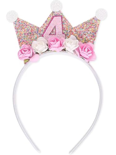 FEESHOW Mädchen Geburtstagskrone Prinzessin Krone Geburtstag Stirnband Mit Blumen Für Baby Kinder Geburtstag Party Rosa C Einheitsgröße von FEESHOW