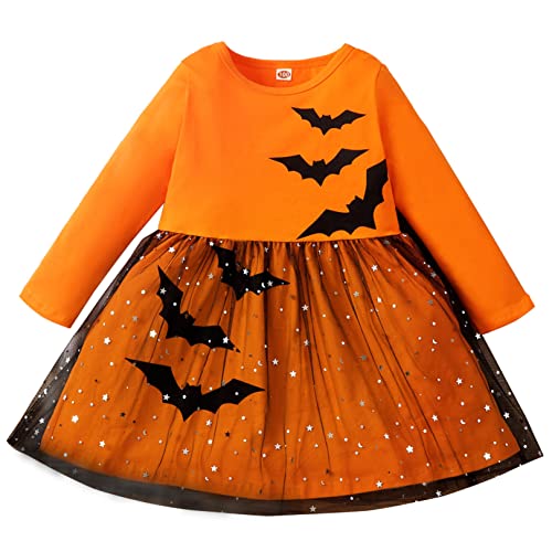FEESHOW Mädchen Halloween Kürbis Kostüm Kinder Baby Märchen Pumpkin Hexe Kleid Tutu Rock Mottoparty Karneval Cosplay Verkleidung D_Orange 92-98/2-3 Jahre von FEESHOW