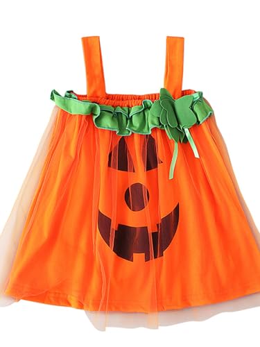 FEESHOW Mädchen Halloween Kürbis Kostüm Kinder Baby Märchen Pumpkin Hexe Kleid Tutu Rock Mottoparty Karneval Cosplay Verkleidung L 92-98 von FEESHOW