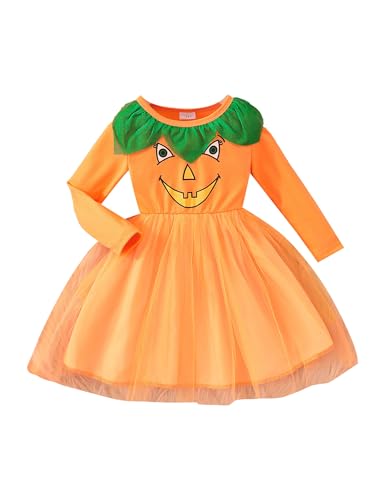 FEESHOW Mädchen Halloween Kürbis Kostüm Kinder Baby Märchen Pumpkin Hexe Kleid Tutu Rock Mottoparty Karneval Cosplay Verkleidung P 104-110 von FEESHOW