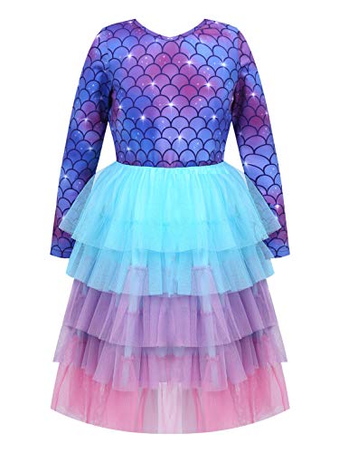 FEESHOW Mädchen Meerjungfrau Kostüm Kleider Tütü Prinzessin Kleid mit bunte Netzrock Cartoon Kostüm Halloween Fasching Party Tanz Cosplay Verkleidung Violett 104 von FEESHOW
