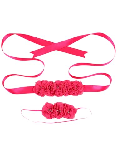 FEESHOW Mutterschaft Fotoshooting Gürtel Blumen Stirnband Set Für Hochzeit Schwangere Babyparty Geschlechtsoffenbarung Hotpink Einheitsgröße von FEESHOW